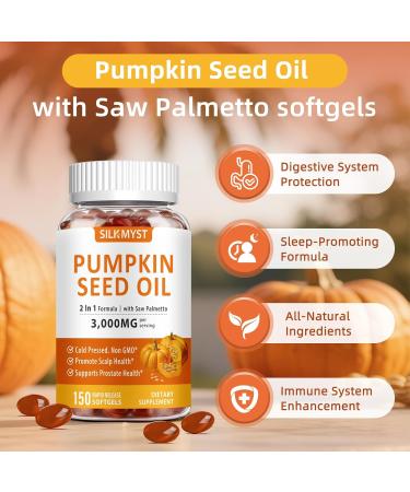 Pumpkin Seed Oil with Saw Palmetto 150 Softgels 3000mg Max Strength per Serving Cold-Pressed with Essential Fatty Acids & Phytosterols Supports Immune Hair Bladder Prostate Health 150 Count (Pack of 1) - Buy Online on GoSupps.com