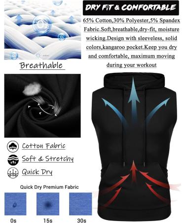 Babioboa Men's Tank Top Gym Hoodie - Sleeveless Fitness Bodybuilding Muscle Shirt with Pockets - Black L - Buy Online on GoSupps.com