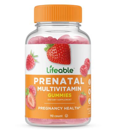 Lifeable Prenatal Multivitamin - Great Tasting Natural Flavor Gummy - Vegetarian Vitamin Supplement - with Vitamins A C D E Niacin B6 Folate B12 Biotin Iron Iodine Zinc - 90 Gummies
