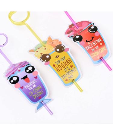 Sempoda Valentines Day Cards for Kids 32 Pack Crazy Drinking Card with Straws Cute Valentine Exchange Cards for Girls Boys School Classroom Party Favors - Buy Online on GoSupps.com
