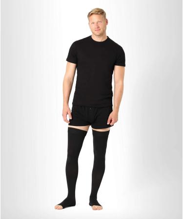 Pani Teresa Medica Class 2 Thigh Compression Stockings for Men & Women - 23-32 mmHg - Open Tip Support Socks - Black Size 2 - Ideal for Travel & Thrombosis Prevention - Buy Online on GoSupps.com