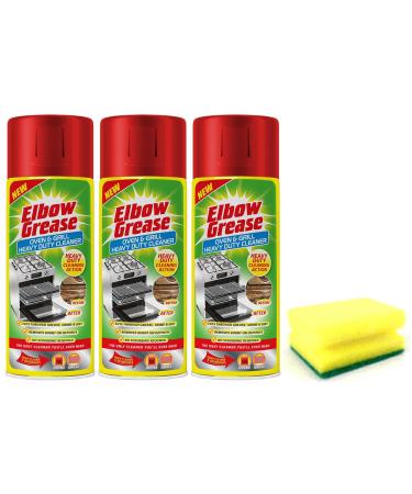 3X Elbow Grease Oven & Grill Heavy Duty Cleaner Spray (3X 400 ML)- Powerful Oven & Grill Deep Cleaner Degreaser Formula- with Degreaser Sponge (3X Elbow Grease Oven Cleaner Spray + Sponge)
