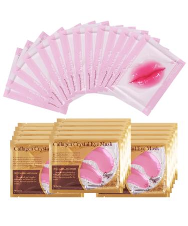 paminify Lip Masks Sheet Moisturizing Crystal Collagen Pink Under Eye Mask Gel Anti-Aging Eye Patches Dark Circle Remover 30 Packs with Box Pink pink eye mask set