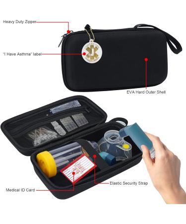 MGZNMTY Travel Case for Asthma Inhalers & Spacers - Durable Holder with Alert Tag Medical Card & Shoulder Strap - Black | Compatible for Adults & Children - Buy Online on GoSupps.com