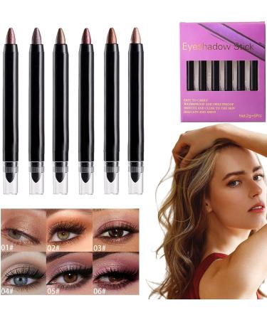 Xasbseulk Eyeshadow stick Stick eyeshadow Shimmer eyeshadow pencil 6 colors Shimmer eyeshadow eye bags pencil smudgeproof bleach stick women - Buy Online on GoSupps.com