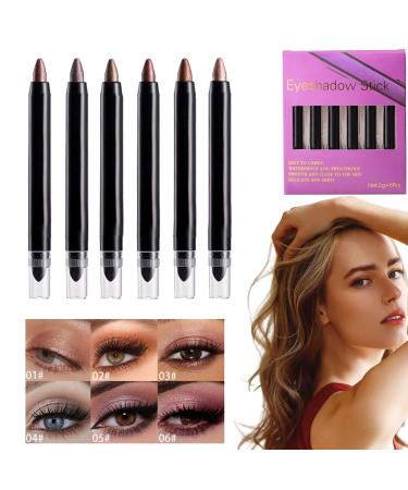 Stick Eyeshadow 6 Colours Waterproof Shimmer Eyeshadow Stick Colors Stick Eyeshadow Waterproof Shimmer Eyeshadow Stick Shimmer Smudge-proof Eyeshadow Stick Eye Brightener Pencil for Women