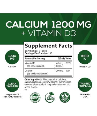 Calcium 1200mg + Vitamin D3 for Bone Health & Immune Support - 60 Tablets - Buy Online on GoSupps.com