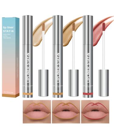 3 Pack Peel Off Lip Pencil - Long Lasting & Removable Lip Tattoo - Matte Brown - Light Brown/Dark Brown/Burgundy