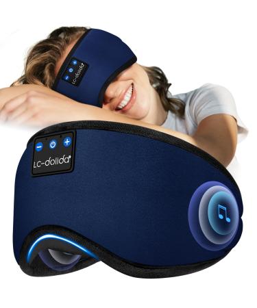 Sleep Mask for Side Sleeper LC-dolida Bluetooth V5.3 Sleep Headphones Can Play 14 Hours 100% Blackout Cotton Eye Covers for Sleeping Zero Pressure Eye Mask with Travel Bag and Sleep Earplugs Indigo Blue