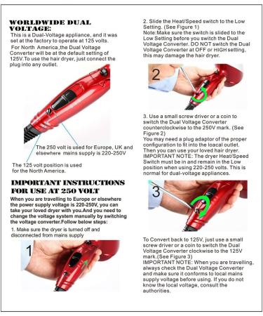 Berta 1875W Folding Hair Dryer - Dual Voltage Travel Blow Dryer with Negative Ions 2 Heat & Speed Settings - Red - Buy Online on GoSupps.com