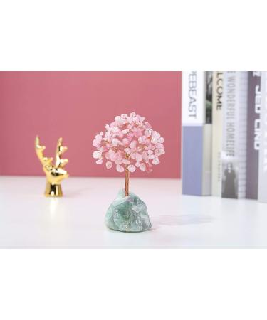 Rose Quartz Crystal Tree with Fluorite Crystals Base - Reiki Healing Bonsai Money Tree for Home Decor and Feng Shui - Crystal Gift for Christmas - Buy Online on GoSupps.com