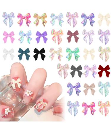 100 Pcs Aurora Bow Nail Charm Colorful Bowknot Nail Accessories Resin Cute Nail Rhinestone Glitter 3D Mix Styles Nail Decoration Kits for Nail Art Craft and Decoration - Buy Online on GoSupps.com
