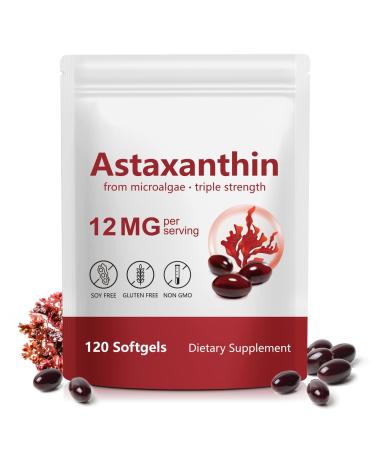 ZROGJBMK Astaxanthin Supplements 12mg Premium Astaxanthin Softgels Antioxidant Supplement Support Immune System Joint Skin Health Non-GMO & No Gluten - 120 Softgels