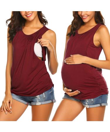 UNibelle Maternity Nursing Tank Top | Double Layer Sleeveless Pregnancy Shirt - Wine Red & Gray | S-XXL - Buy Online on GoSupps.com