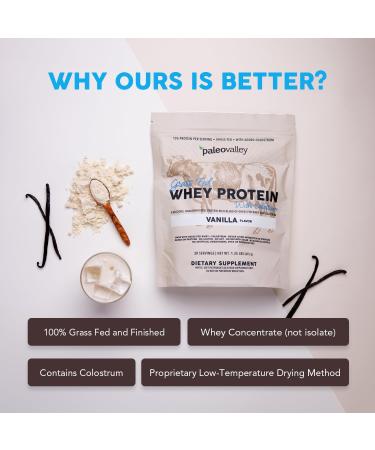Paleovalley 100% Grassfed Whey Protein Powder with Colostrum 30 Serving 13g Protein Vanilla Muscle Building Immune Support Gut Health - Buy Online on GoSupps.com