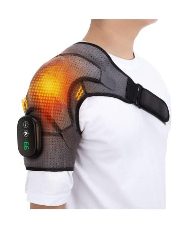 EDIFOLLY Heated Shoulder Brace with Vibration Heating Electric Shoulder Brace with Massage Wireless Vibration Shoulder Pad for Men and Women Fits Left or Right Shoulder - Grey and black