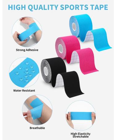 Tidevan 3 Roles Kinesiology Tape Set - Waterproof Physio Tape for Knee Elbow & Shoulder Pain Relief | 5m x 5cm Skin-Friendly Sport Tape with Scissors - Buy Online on GoSupps.com