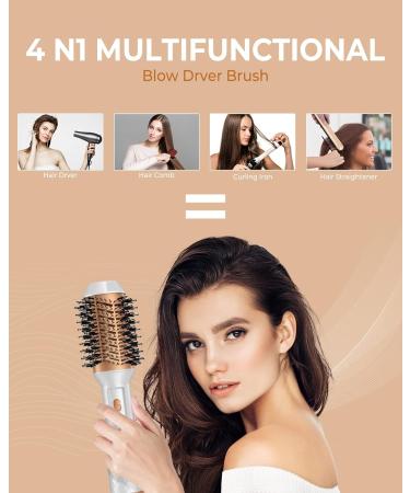 4-in-1 Hot Air Hair Dryer Brush - Negative Ion Styler for Drying, Straightening, Volumizing - Lightweight One-Step Hairdryer & Volumizer - White - Buy Online on GoSupps.com