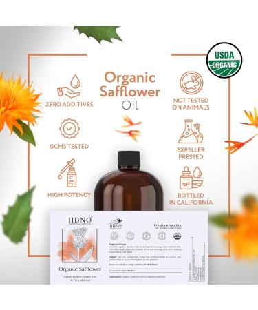 HBNO Organic Safflower Oil - 32 oz (950ml) Value Size - Ideal for Shampoos Conditioners Face wash Lotions and Skin care products - Buy Online on GoSupps.com