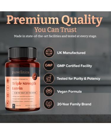 pureclinica Lutein 30mg with Zeaxanthin 1000mcg Triple Strength Supplement 90 Tablets (3-Month Supply) 90 Count (Pack of 1) - Buy Online on GoSupps.com
