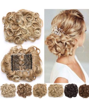 Short Combs Messy Curly Wavy Hair Extensions Bun Piece Up Do Drawstring Ponytail Clip in Comb Hair Extensions Chignon Granny Gray