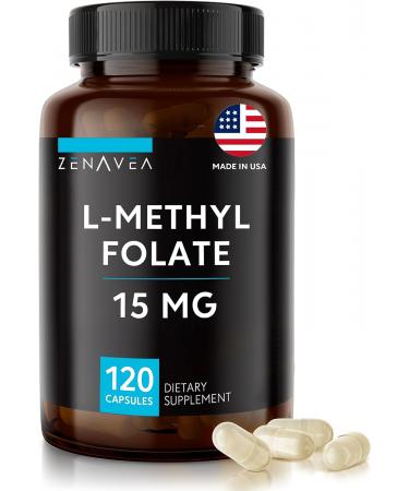 L-Methylfolate 15mg (120 Vegan Capsules) - Max Absorption and Potency - L Methyl Folate Supplement, 5-MTHF for Folic Acid Deficiency - l-methylfolate 15 mg - Methyl folate 15 mg - Non-GMO Gluten Free