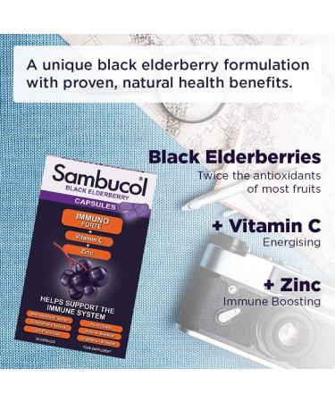 Sambucol Elderberry Immuno Forte Capsules | Vitamin C & Zinc | Immune Support Supplement - 30 Capsules - Buy Online on GoSupps.com