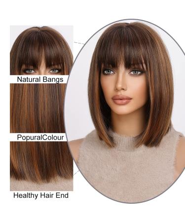 KOME Short Bob Wig for Women, Brown Highlighted Balayage Shoulder Length Synthetic Wig 12IN - Buy Online on GoSupps.com