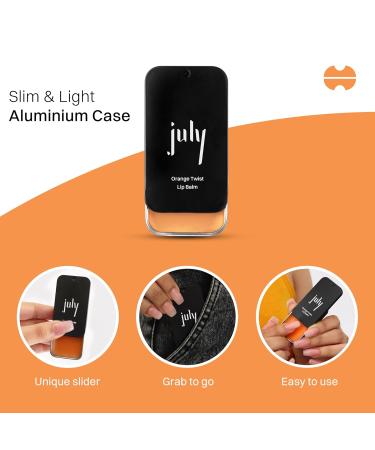 July Orange Twist Lip Balm - 24hr Moisturization for Dry & Chapped Lips | SPF 15 | Enriched with Jojoba & Almond Oil - Soft Plump Lips for Men & Women (10g - Buy Online on GoSupps.com