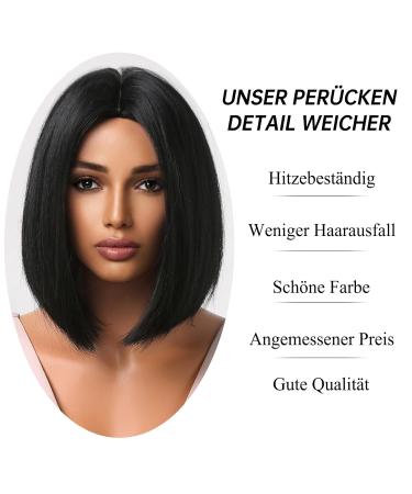 Testar 14 Inch Black Wig for Women - Short Heat-Resistant Bob Synthetic Hair | Glue-Free Everyday & Costume Wear - Buy Online on GoSupps.com