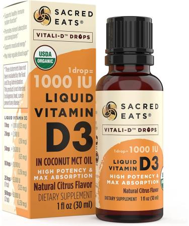 Organic Liquid Vitamin D Drops | Sugar Free | Easy to Use | 1000 IU per Drop | Coconut MCT Oil | High Dose Supplement for Kids & Adults | Max Absorption | Great Citrus Taste - Buy Online on GoSupps.com