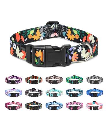 Mercano dog collar adjustable soft nylon comfort & robust patterned dog collar for small medium -sized dog puppies cats (L flower orange) l flower orange