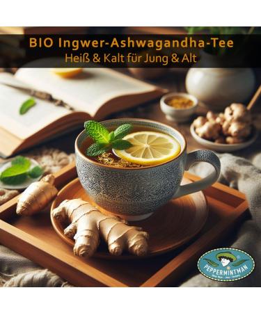 Organic Ashwagandha Tea 500g | Hot & Cold - Aromatic Ginger Blend | Lab Tested - Peppermintman Bio Ginger - Healthy Herbal Tea for All Ages - Buy Online on GoSupps.com