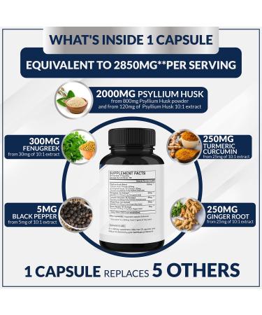 Premium Psyllium Husk Capsules 2850mg - 4 Months Supply - Fenugreek, Turmeric, Ginger - Digestive Support - 240 Capsules - Buy Online on GoSupps.com