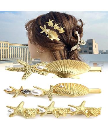 3 Pieces Starfish Hair Clips Pearl Seashell Hair Barrettes Seashell Starfish Spring Hair Clip for Women and Girls Hair Pin Hair Accessories - Buy Online on GoSupps.com