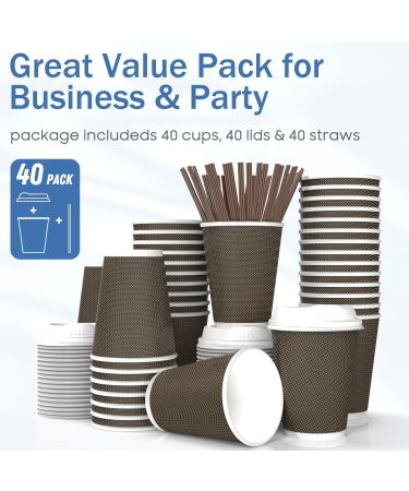 MRcup 12 oz Brown Heat-free Coffee Cups with Lids & Straws - 40 Pack | Triple Wall Insulated & Leak-free Disposable Cups for Togo | Anti-spill & Anti-slip Reusable Paper Cups - Buy Online on GoSupps.com