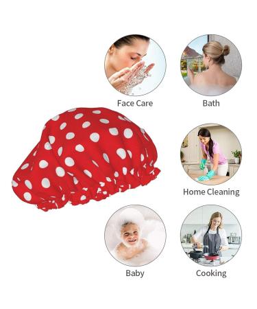 Red White Polka Dot Shower Cap | Double Layer Bath Cap | Adjustable Elastic Band | Stylish for Women - Buy Online on GoSupps.com