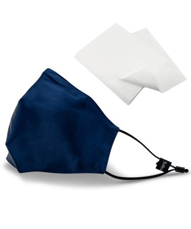 Silkist unisex mouth protection mask 100% silk 3-layer oral and nose protection adjustable ear loops & nasal hinge reusable breathable & skin-friendly- cooling in summer dark blue