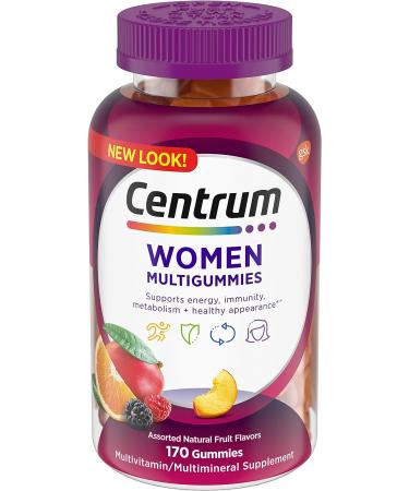 Centrum MultiGummies Gummy Multivitamin for Women, Multivitamin/Multimineral Supplement with Vitamin D3, B Vitamins and Antioxidants, Assorted Fruit Flavor - 170 Count 170 Count (Pack of 1)