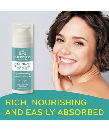 SkinWorks Multivitamin Face Cream with Retinol Vitamin C and Vitamin E. Brightening and anti-ageing day and night formula for normal to dry skin fragrance free. 50ml - Buy Online on GoSupps.com