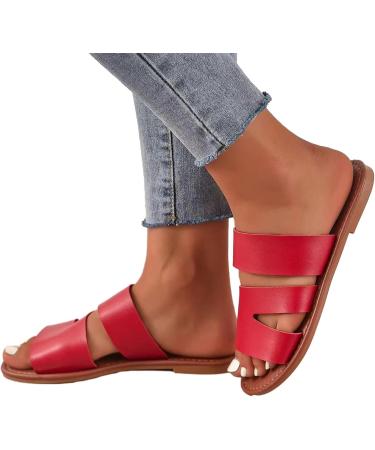 Fanelod Flat Summer Sandals for Women | Comfortable Open Toe Rubber Sandals | Leisure Beach Shoes in Red - 40 EU - Buy Online on GoSupps.com