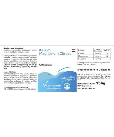 Potassium magnesium citrate - with 900mg of potassium and 240mg of magnesium per daily dose - 120 capsules - highly dosed - vegan - supplements from Germany | Vitamintrend  - Buy Online on GoSupps.com