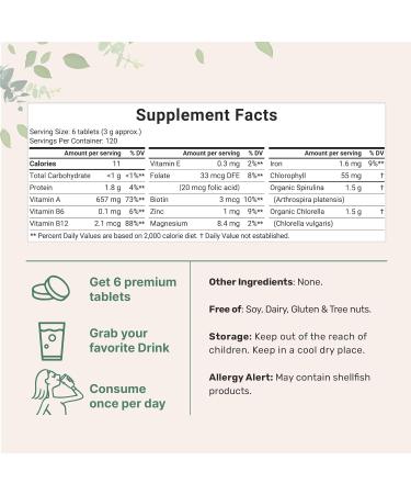Organic Chlorella Spirulina Tablets 3000mg - 720 Count, 4 Months Supply | Vegan Protein & Chlorophyll | No Filler or Additives - Buy Online on GoSupps.com