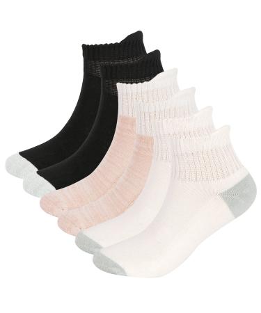 BampooPanPa 6 Pairs Bamboo Diabetic Ankle Socks with Seamless Toe and Non-Binding Top Cushioned Sole for Women&Men 9-11 2 Black/2 White/2 Pink