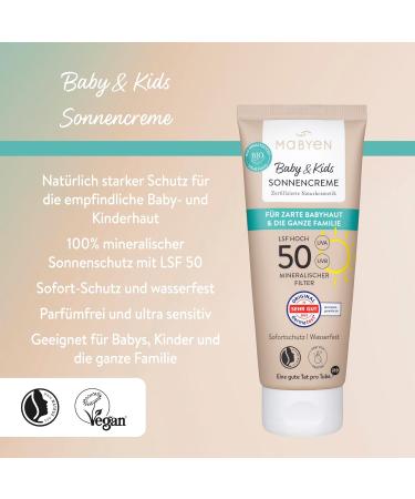 Mabyen Sunscreen for Babies & Kids LSF 50 | 100ml | High Sun Protection | Certified Natural Vegan & Perfume-Free - Buy Online on GoSupps.com