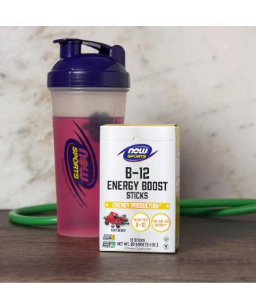 Now Foods Sports B-12 Energy Boost Sticks - Tart Berry 10000 mcg | 12 Sticks (2.1 oz) - Buy Online on GoSupps.com