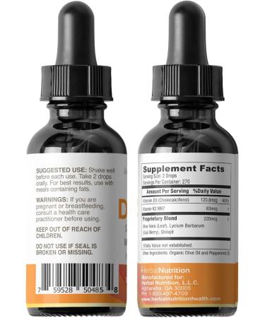 Herbal Nutrition Organic Vitamin D3 K2 Drops 5000 IU D3 + 63mcg MK7 K2 270 Servings, Vegan, Liquid Supplement Superior Delivery Bone, Heart, Immune & Mood Support Peppermint Flavor 1 - Buy Online on GoSupps.com