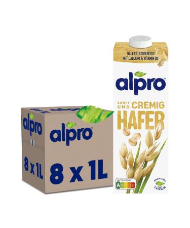 Alpro Haferdrink - vegan and milk -free - naturally lactose -free and low -fat - rich in fiber - contains calcium and vitamins - 8 x 1 l - durable single oat 1 l (8 Pack)