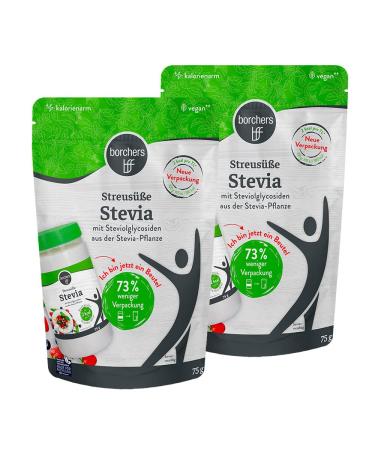 2 x borchers Stevia sprinkle sweetener | Alternative to sugar | Low calorie | Rebaudioside A 75 g