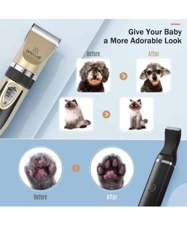 oneisall 2 in 1 Dog Grooming Clippers & Paw Trimmer Kit - Quiet Cordless Clippers for Pet Hair & Paws - Small Dogs, Cats - Gold & Black - Buy Online on GoSupps.com
